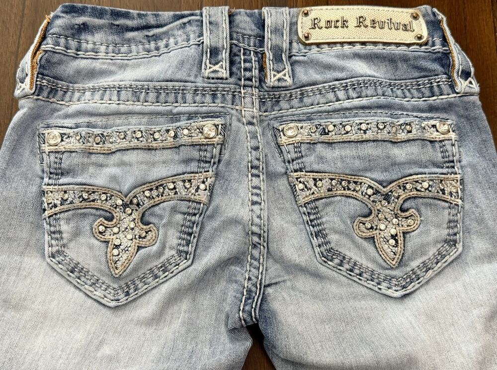 Rock Revival Jeans Womens 24 Light Wash Ankle Skinny Suko Embellished Denim